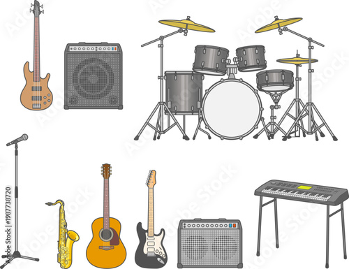 ロックバンドで使う楽器のアイコンセット