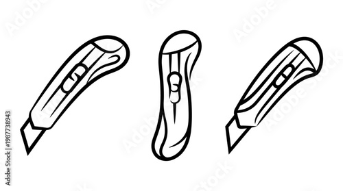 Set of Utility Knife Outlines on White