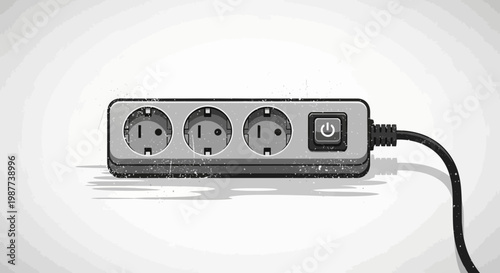 Power strip with three outlets and an on/off switch, isolated on white background