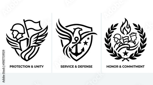 Set of Military and Armed Forces Badges and Emblems