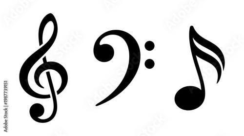 Stylized Treble Clef Bass Clef and Musical Note