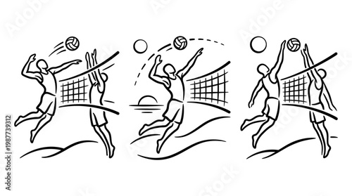 Beach Volleyball Actions Serving Setting and Spiking