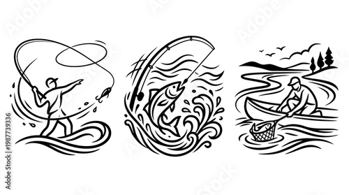 Fishing Icons Anglers in Action