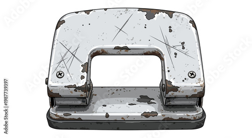 Vintage metal hole puncher, aged and scratched, office supply