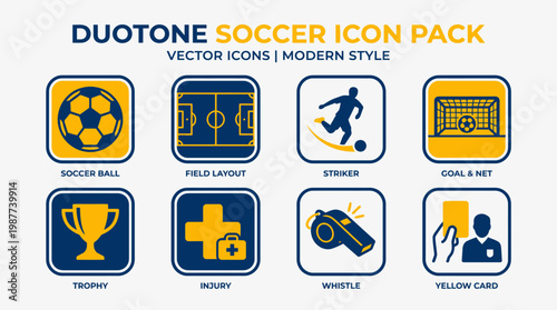 Soccer Icons Pack Modern soccer icons on a clean background, conveying various soccer-related themes in a sleek design.