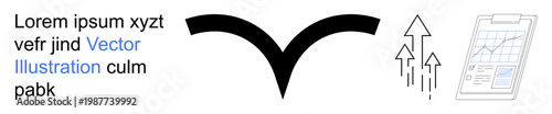 Business progress, data tracking, financial development, analytics, corporate growth, strategy. Black upward arrow and clipboard with graph chart. Business progress and data tracking concept