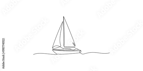 A simple line drawing of a sailboat on calm waters with a single mast