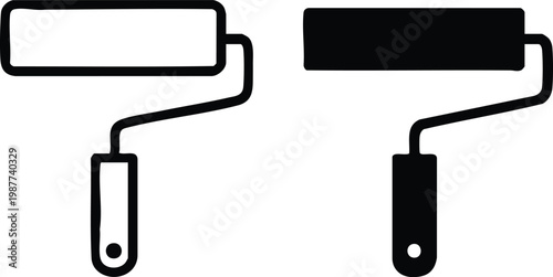 Minimalist Paint Roller and Home Renovation Icon Set, vector, illustration, silhouette.