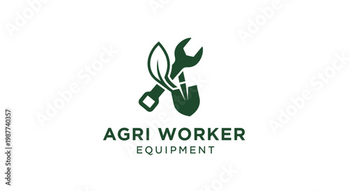 Green agriculture worker equipment logo.