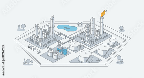 Industrial factory plant with smokestack.