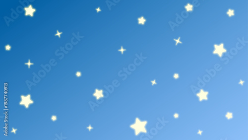 ゆめかわいい/ブルーのグラデーションにかわいい星を散りばめた16:9背景