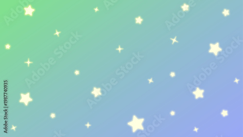 ゆめかわいい/ライトグリーンとブルーのグラデーションにかわいい星を散りばめた16:9背景