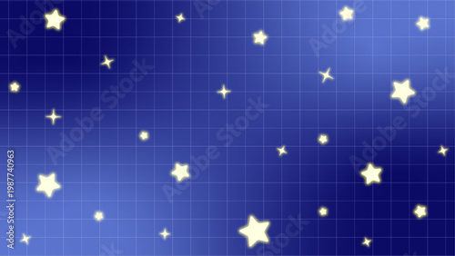 ダークブルーのグラデーションと罫線のテクスチャーにかわいい星を散りばめた16:9背景