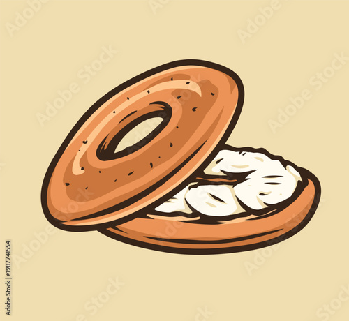 Bagel with cream cheese vector illustration