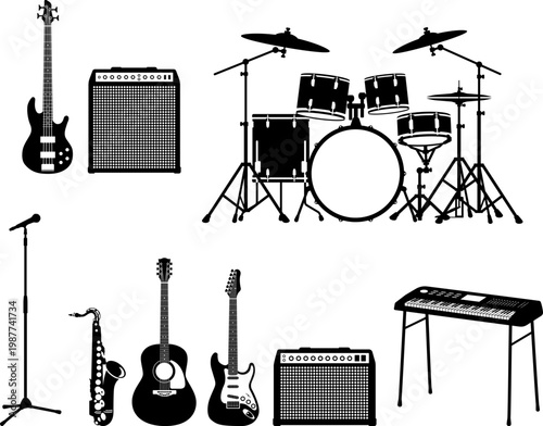 ロックバンドで使う楽器のアイコンセット