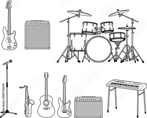 ロックバンドで使う楽器のアイコンセット