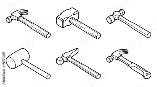 Various types of hammers for construction and repair work