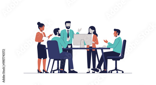 Business people sitting at office table.