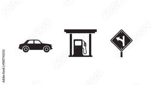 Car Silhouette Refueling Icon with Gas Station Arrow Sign for Transportation and Energy Concepts