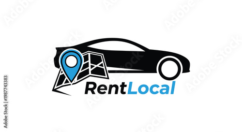 RentLocal Car Rental Logo - Modern Design with Location Icon and Vehicle.