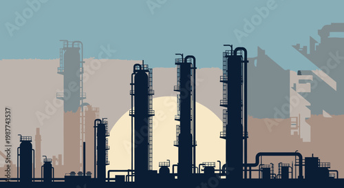 Industrial factory with tall chimneys.