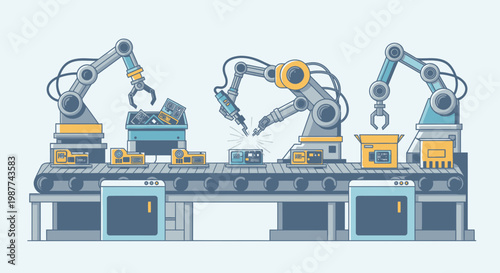 Industrial robotic arms in factory production 2.