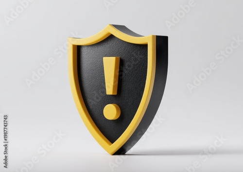 A black shield with a yellow exclamation mark, symbolizing warning or alert