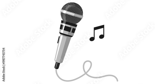 Microphone with music notes and cord.