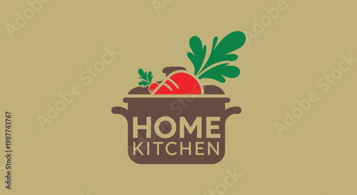 Home Kitchen Logo - A Culinary Illustration of Fresh Ingredients and Cooking.