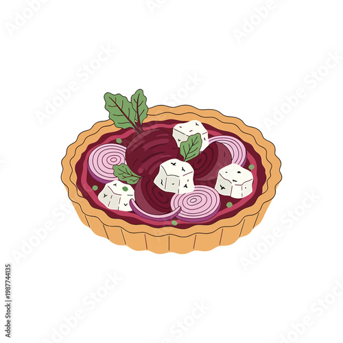 Beetroot and Feta Cheese Savory Tart Illustration