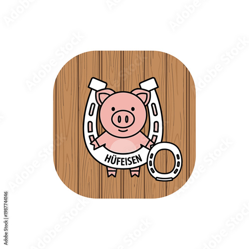 Cute cartoon pig inside a horseshoe good luck symbol vector
