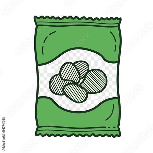Green Potato Chip Bag Doodle Illustration
