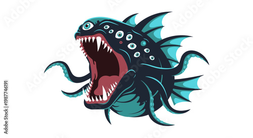 Anglerfish with sharp teeth open mouth.