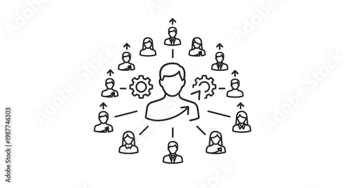 Businessman connected to multiple people network.