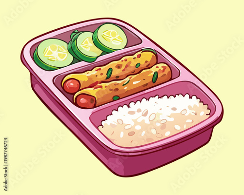 Canvas Print Delicious bento meal with rice and various savory side dishes for a quick health