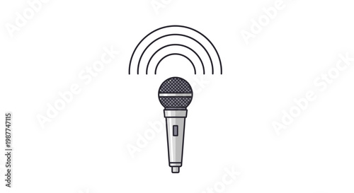Microphone with sound waves emitting.