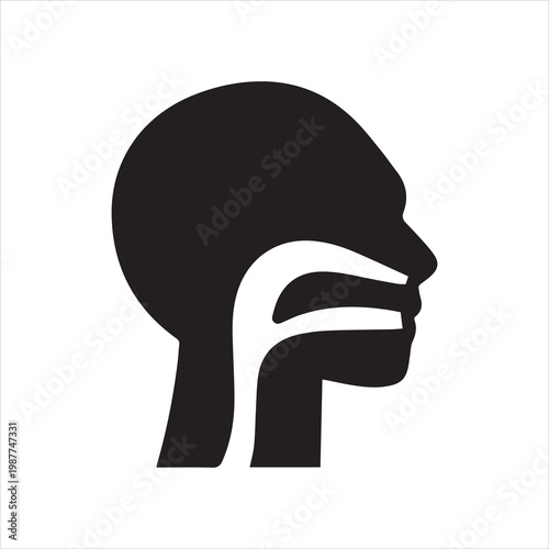 Human respiratory system icon. Breathing and airway anatomy. Monochrome black and white symbol