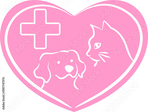 Pet clinic logo design cat and dog pink heart icon