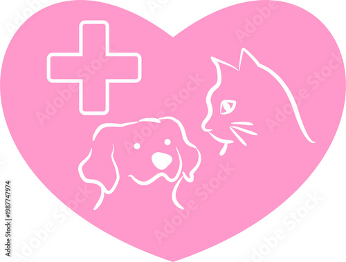 Pet clinic logo design cat and dog pink heart icon