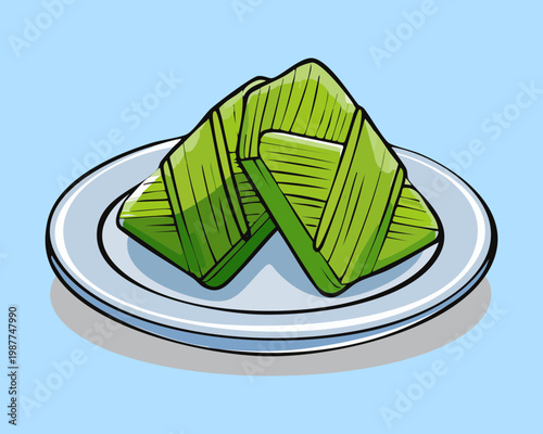 Foto Fresh banana leaf wrapped food with rice for a traditional and unique dining mea