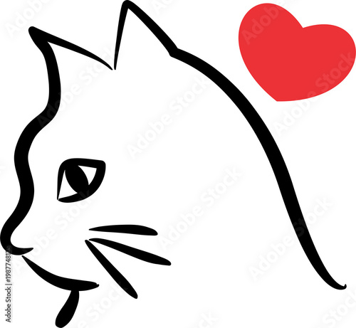 Cat and heart line art icon  
