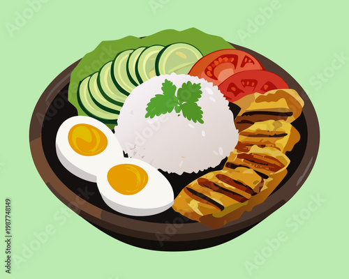 Photography Nutritious plate of rice with side dishes for a balanced and healthy daily food