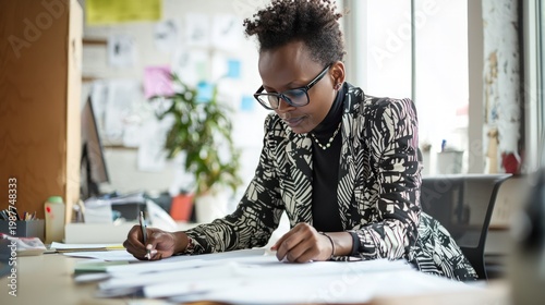 Entrepreneur working on business strategies in modern office