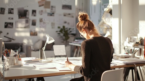 Woman working on business strategies at desk