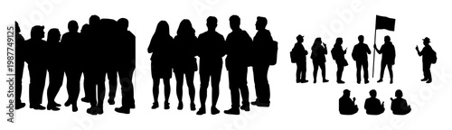 Guided tour group set with solid black icon on white background featuring icon, tour, group with black and white and travel