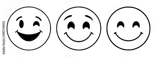 Emoji set with colorful line art and simple geometric shapes featuring emojis, uncommon characters, icon motifs with illustration and vector