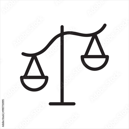 Tilted scale, linear icon. Symbol of bias and unfairness. Line with editable stroke.