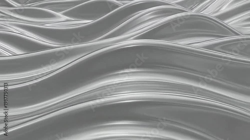 Abstract wavy background with smooth, flowing and shiny metallic surface texture design