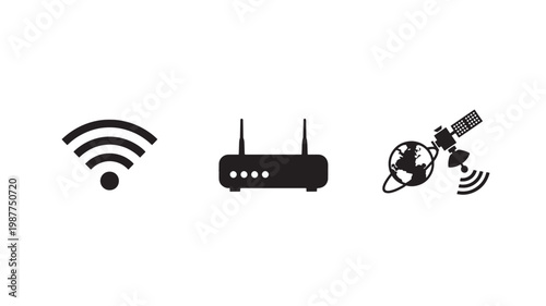 WiFi Router Satellite Icons Wireless Internet Network Communication Technology Vector Set