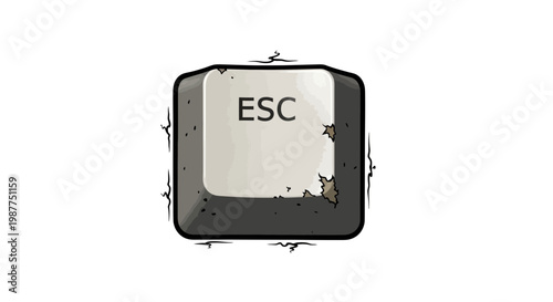 Worn ESC key on white background, concept of escape or exit.